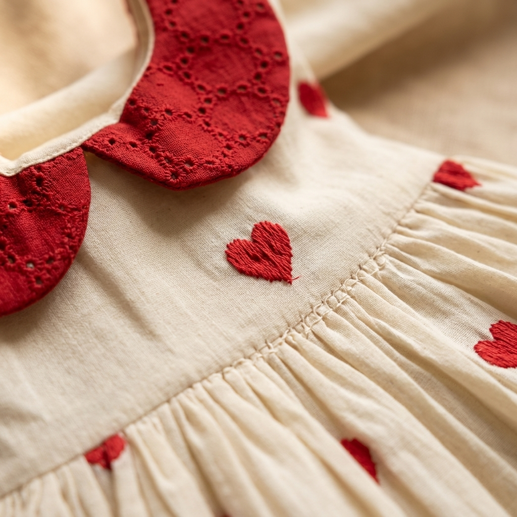 Little Love Heart Embroidered Peter Pan Collar Dress