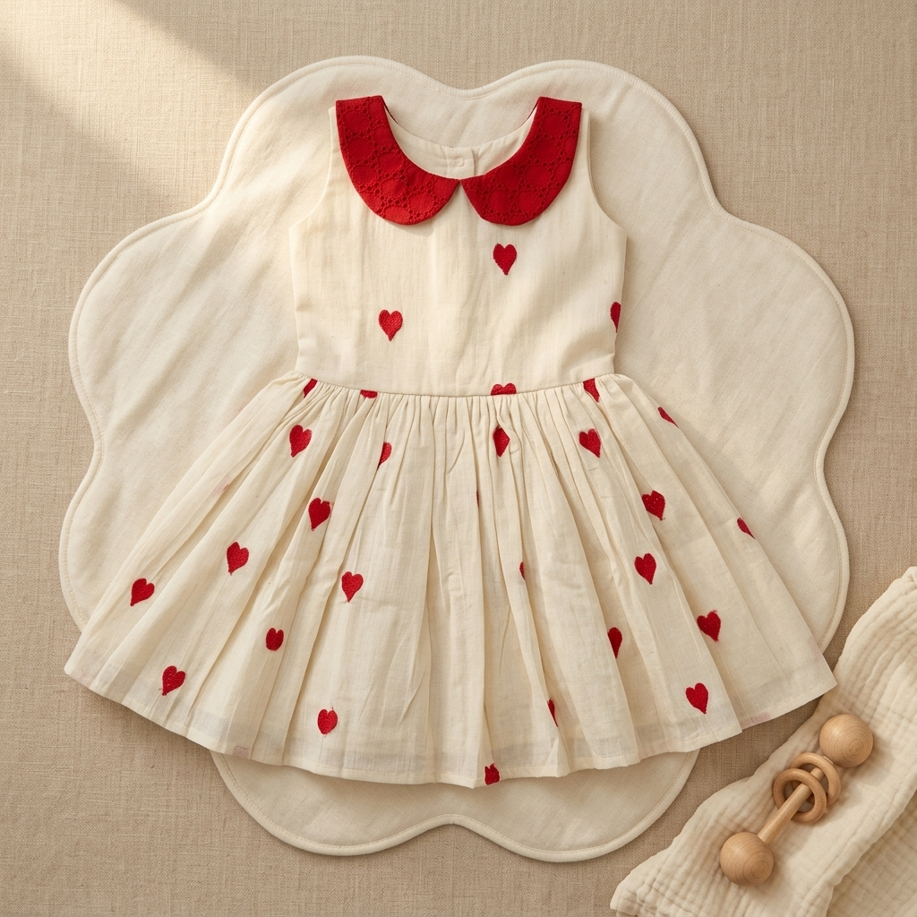 Little Love Heart Embroidered Peter Pan Collar Dress