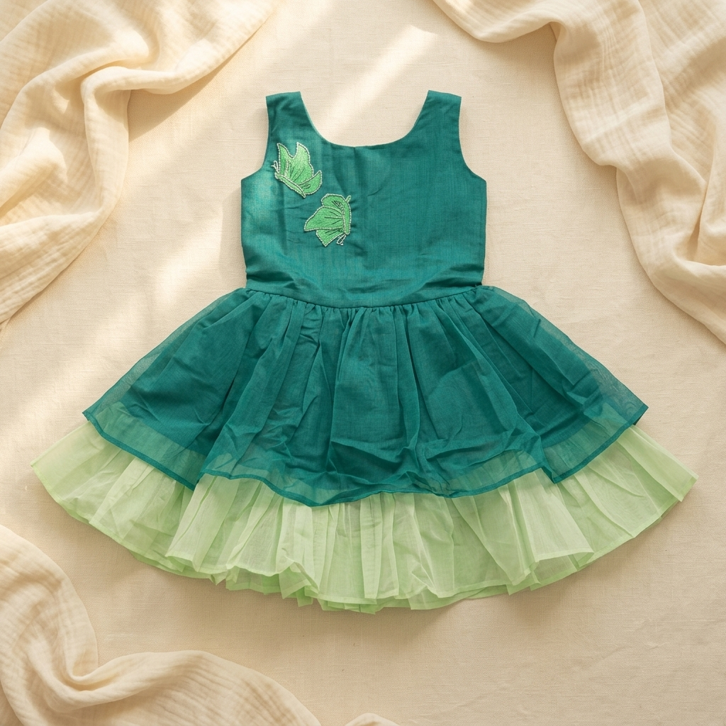 Emerald Butterfly Layered Tulle Dress
