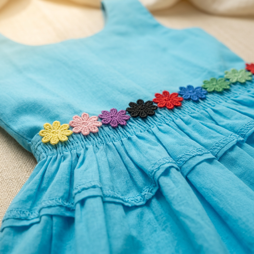 Sky Blue Floral Waist Frock