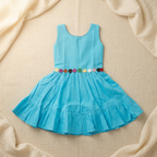Sky Blue Floral Waist Frock