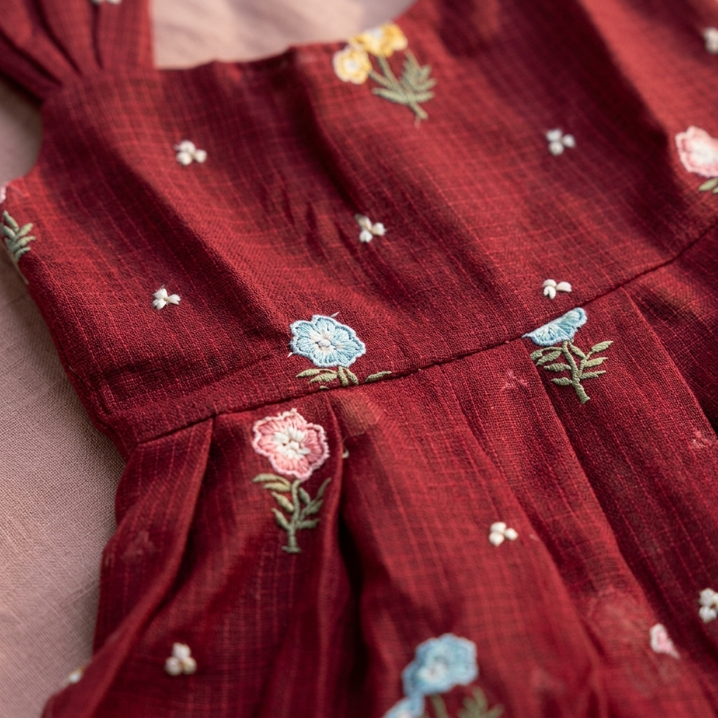 Ruby Blossom Embroidered Frock